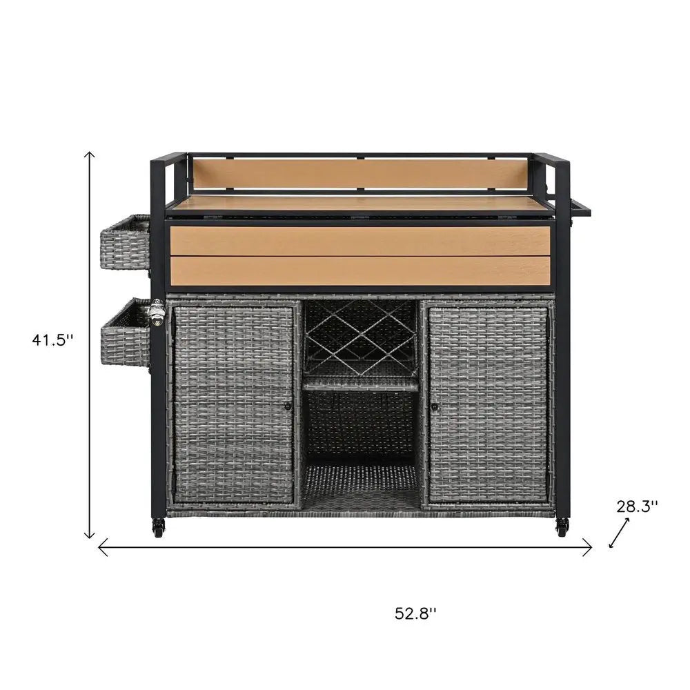 53" Gray Wood and Metal Barn Door Rolling Kitchen Island With Storage - NOVA HOME FURNITURE