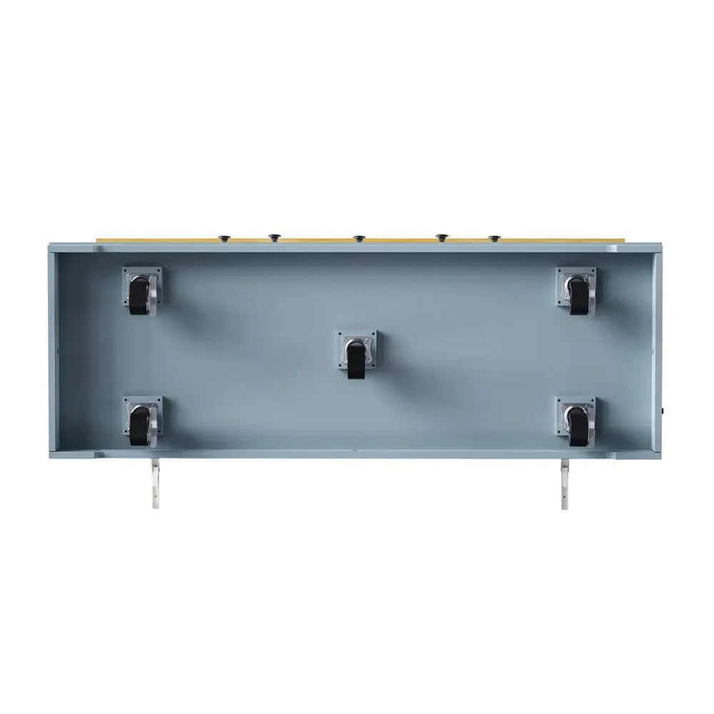 53" Light Blue Wood Barn Door Rolling Kitchen Island Set With Storage With USB - NOVA HOME FURNITURE