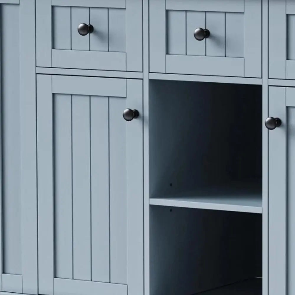 53" Light Blue Wood Barn Door Rolling Kitchen Island Set With Storage With USB - NOVA HOME FURNITURE