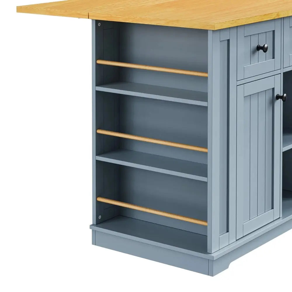 53" Light Blue Wood Barn Door Rolling Kitchen Island With Storage With USB - NOVA HOME FURNITURE
