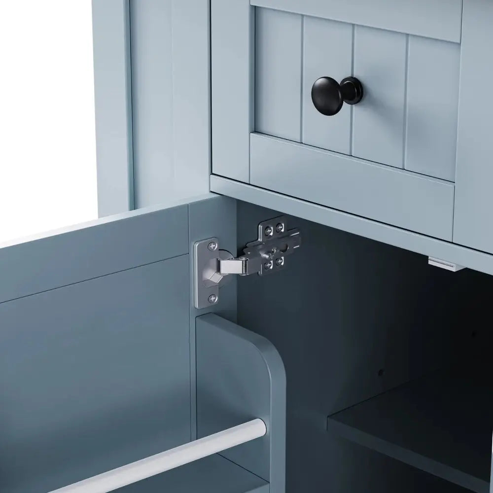 53" Light Blue Wood Barn Door Rolling Kitchen Island With Storage With USB - NOVA HOME FURNITURE