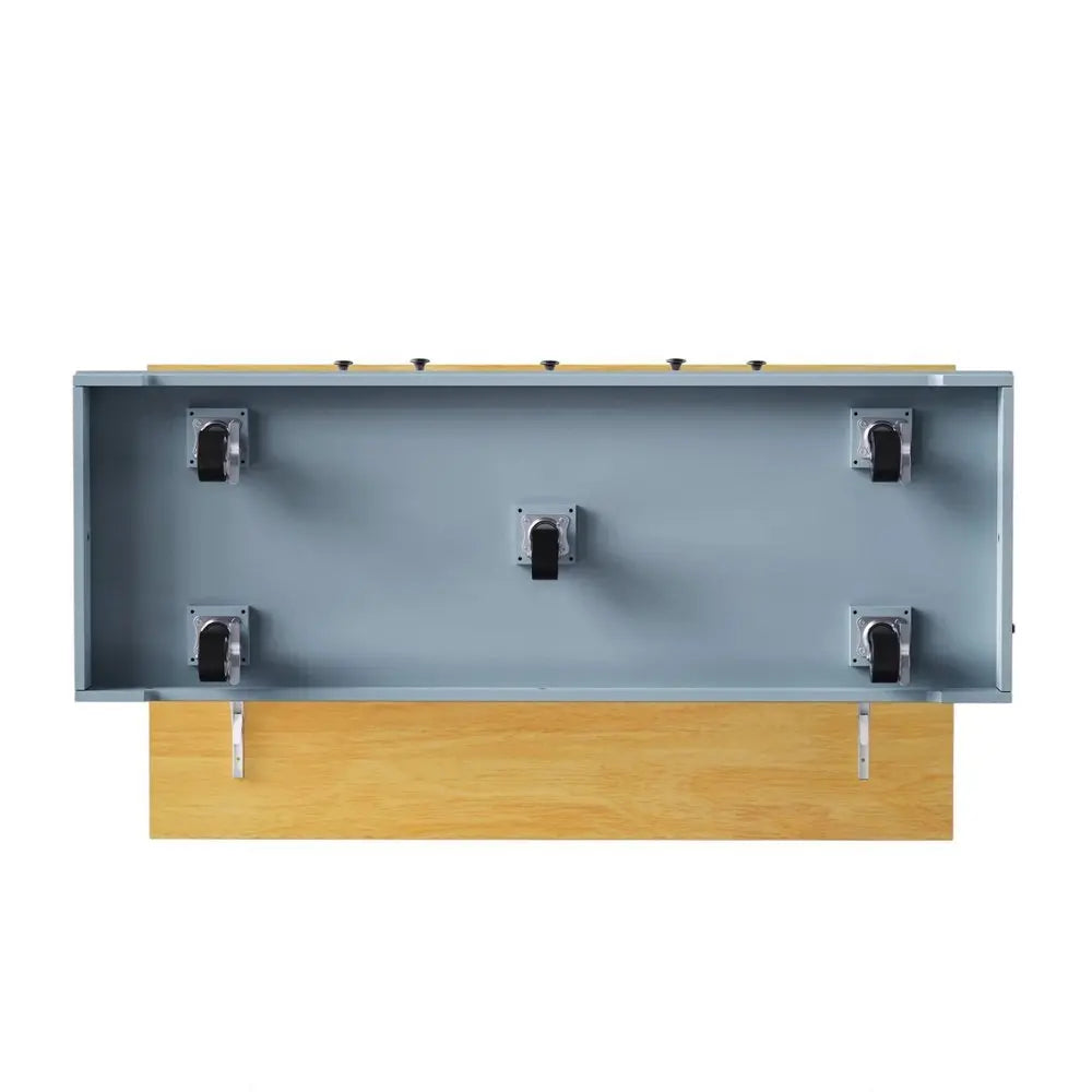 53" Light Blue Wood Barn Door Rolling Kitchen Island With Storage With USB - NOVA HOME FURNITURE