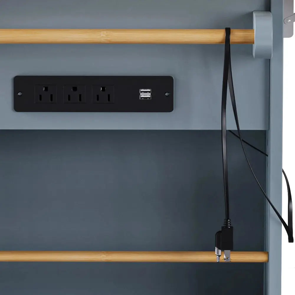 53" Light Blue Wood Barn Door Rolling Kitchen Island With Storage With USB - NOVA HOME FURNITURE