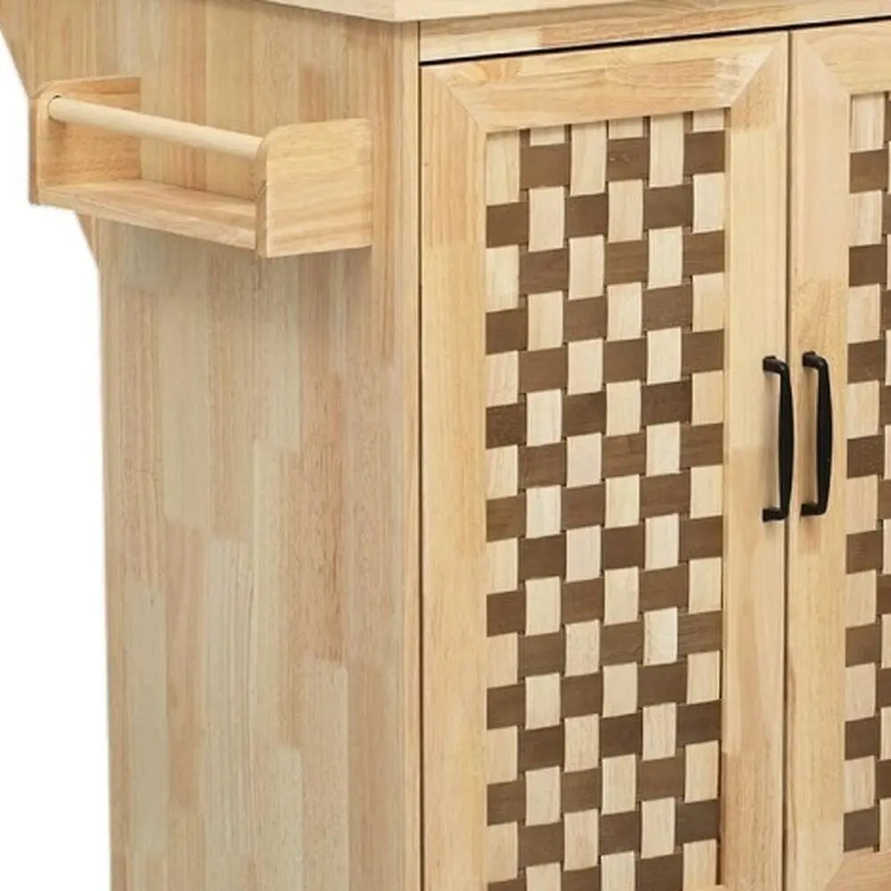 53" Natural Wood Barn Door Rolling Kitchen Island With USB - NOVA HOME FURNITURE