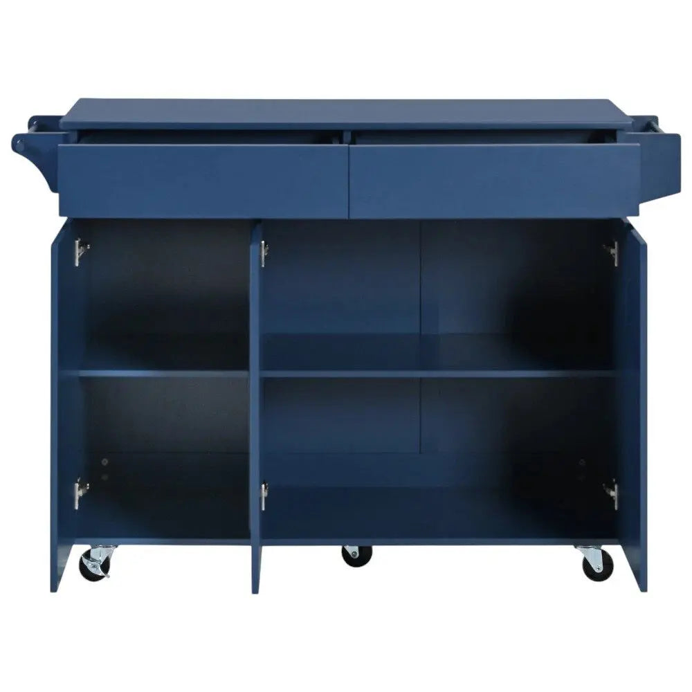53" Navy Blue Wood Barn Door Rolling Kitchen Island - NOVA HOME FURNITURE