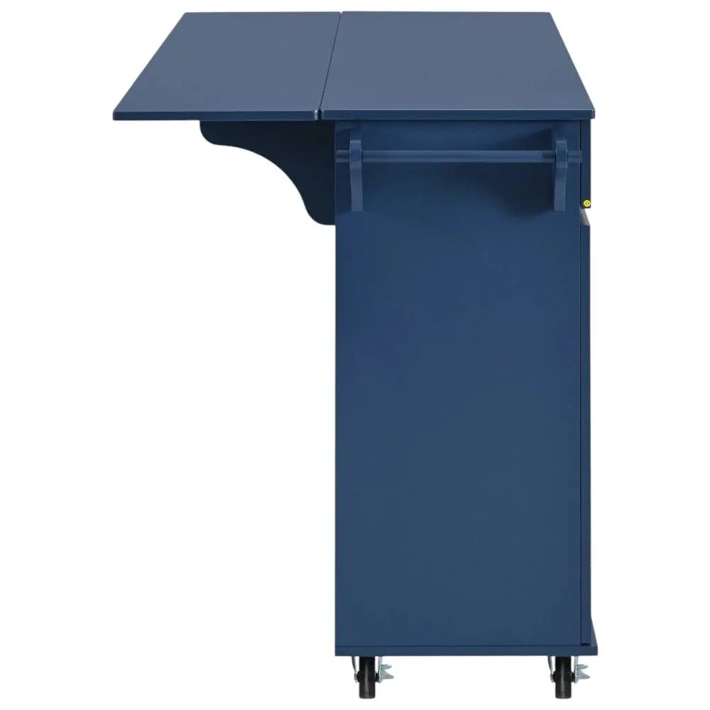 53" Navy Blue Wood Barn Door Rolling Kitchen Island - NOVA HOME FURNITURE