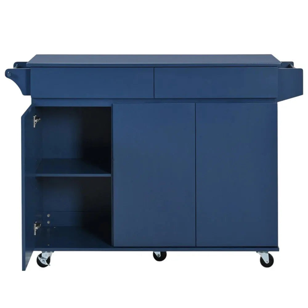 53" Navy Blue Wood Barn Door Rolling Kitchen Island - NOVA HOME FURNITURE