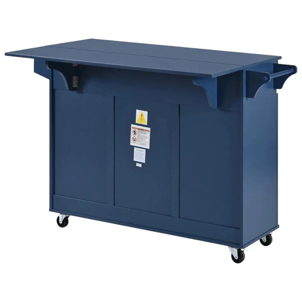 53" Navy Blue Wood Barn Door Rolling Kitchen Island - NOVA HOME FURNITURE