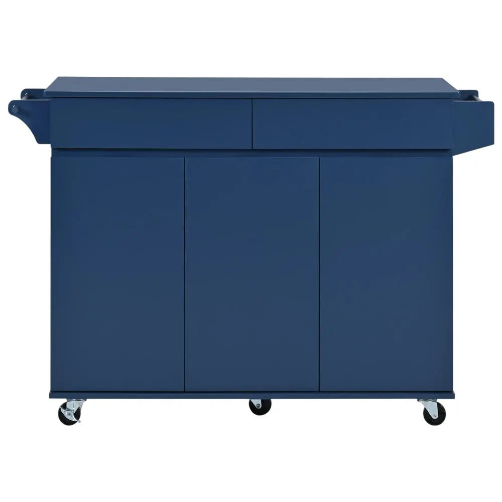 53" Navy Blue Wood Barn Door Rolling Kitchen Island - NOVA HOME FURNITURE