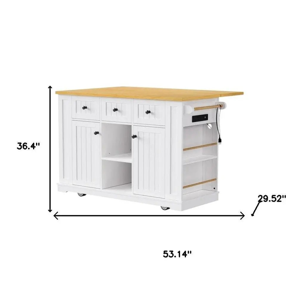 53" White Wood Barn Door Rolling Kitchen Island Set With Storage With USB - NOVA HOME FURNITURE