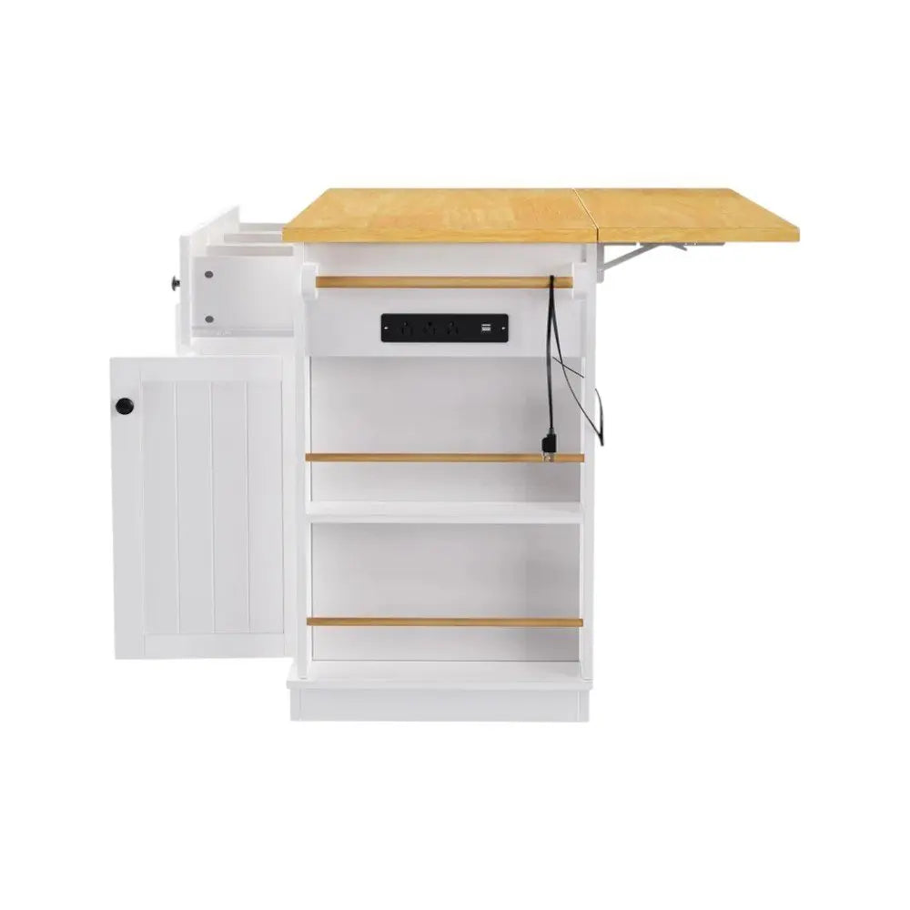 53" White Wood Barn Door Rolling Kitchen Island Set With Storage With USB - NOVA HOME FURNITURE