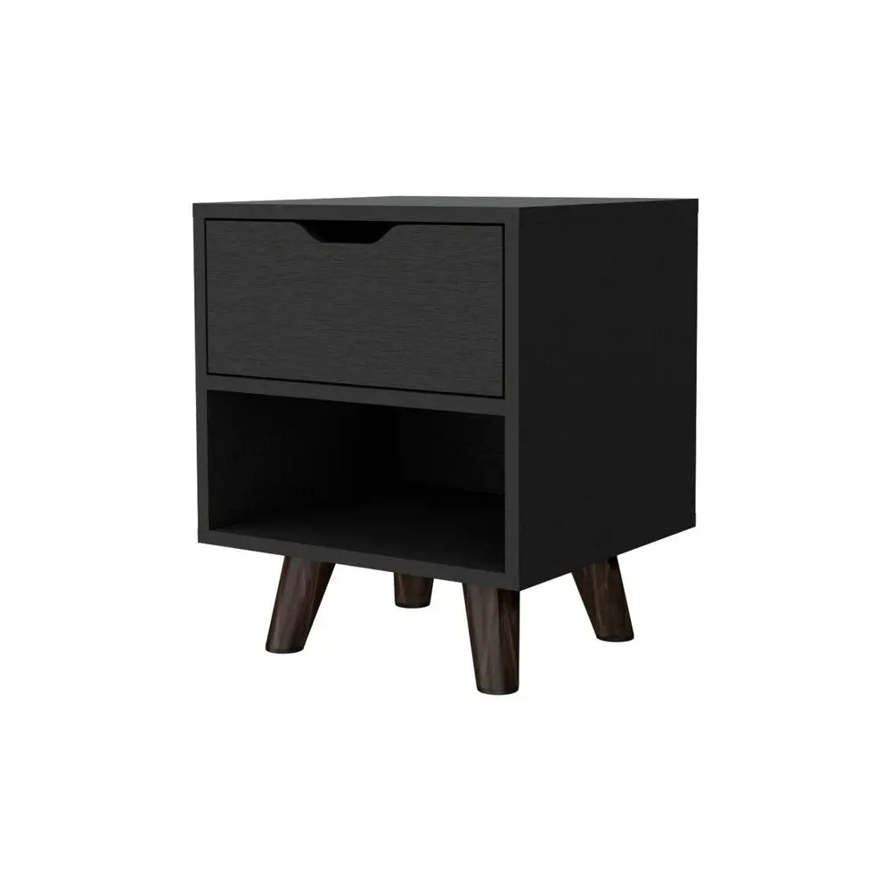 19" Black Wood One Drawer Nightstand HomeRoots