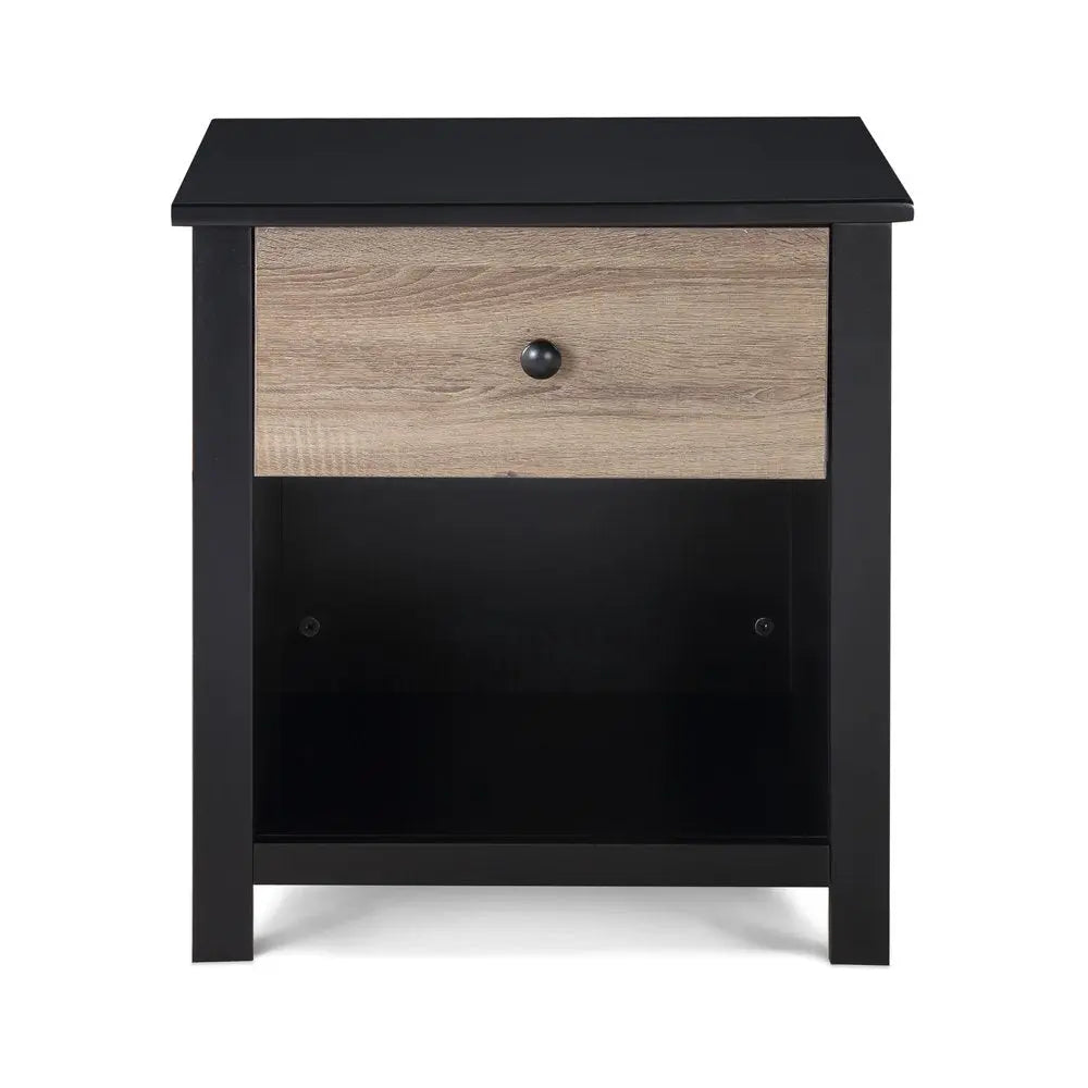 24" Black Solid Wood and Wood One Drawer Nightstand HomeRoots