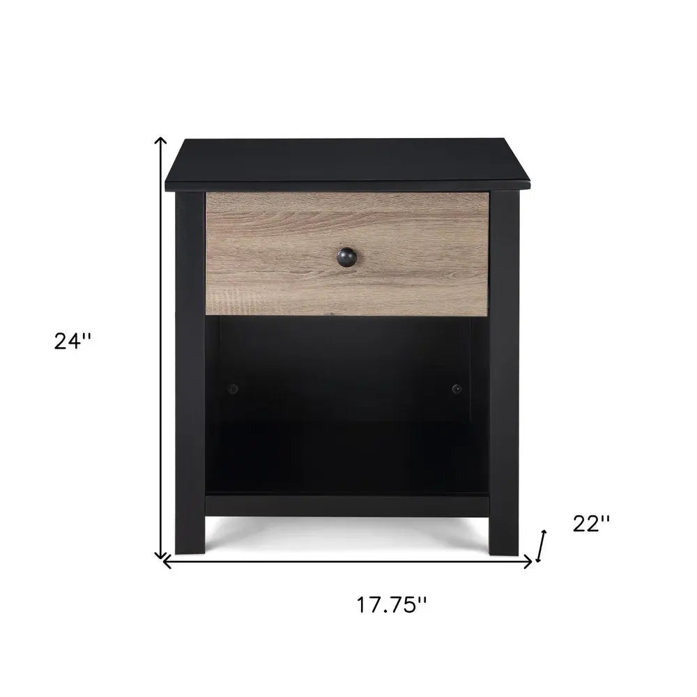 24" Black Solid Wood and Wood One Drawer Nightstand HomeRoots