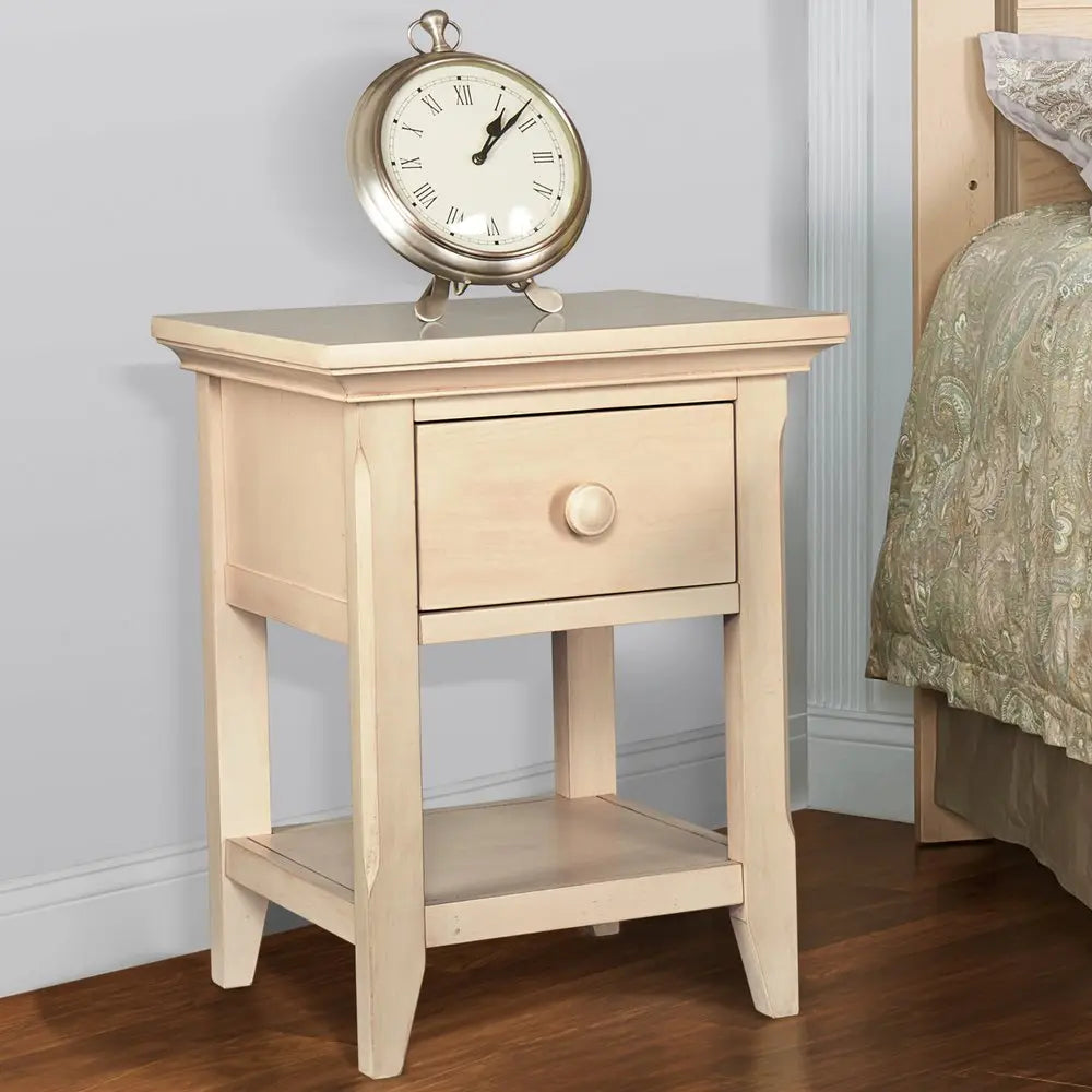 24" Sand Solid Wood Solid and Manufactured Wood One Drawer Nightstand HomeRoots