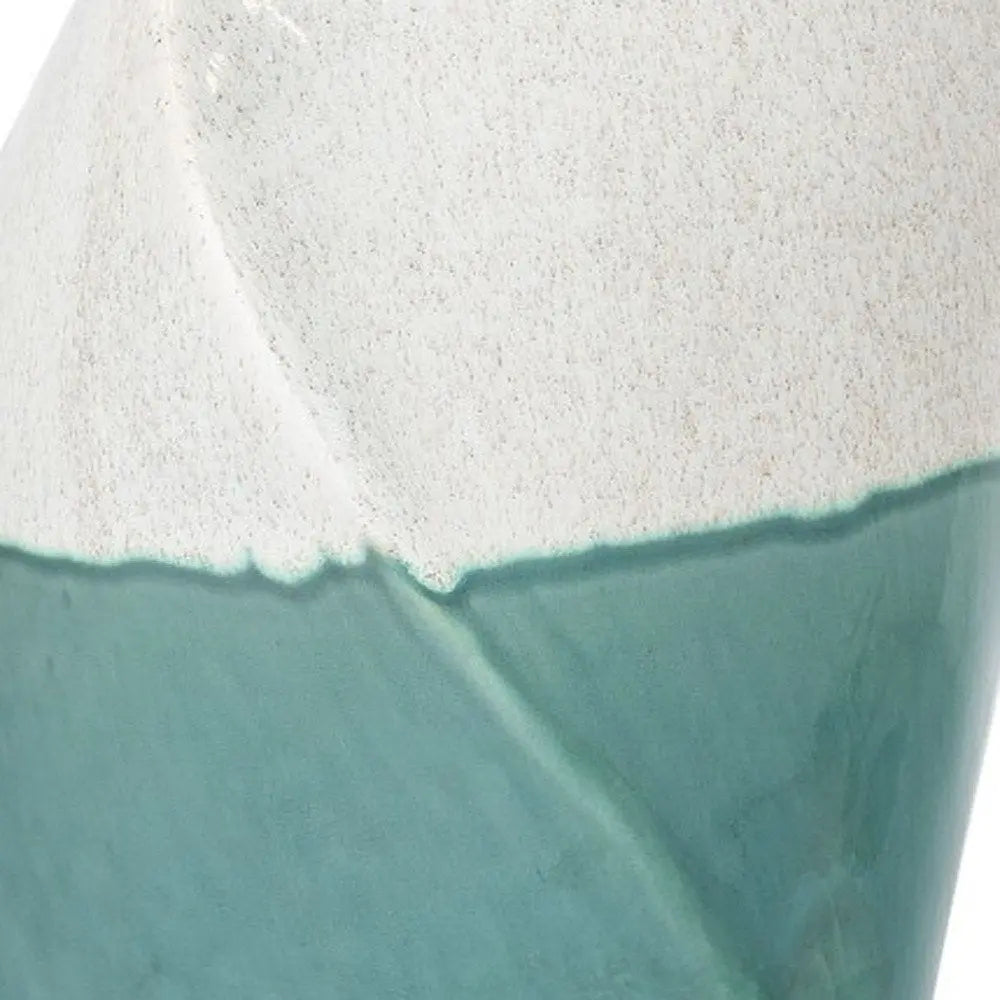 12" Green and Ivory Ombre Wavy Ceramic Table Vase HomeRoots