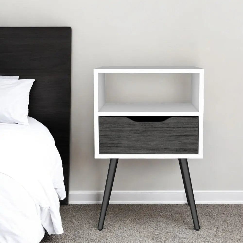 25" Gray And White Wood One Drawer Nightstand HomeRoots