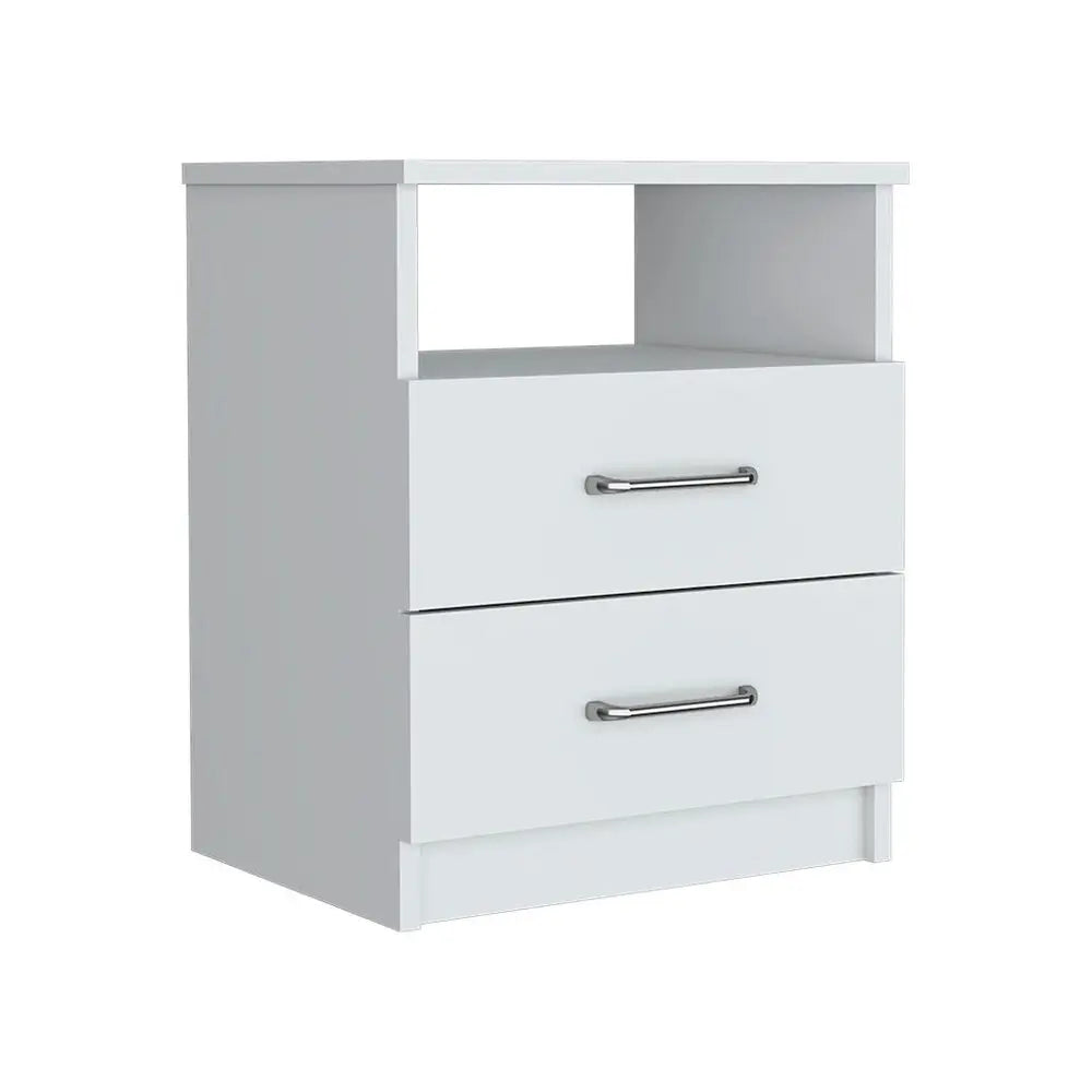 20" White Wood Two Drawer Nightstand HomeRoots