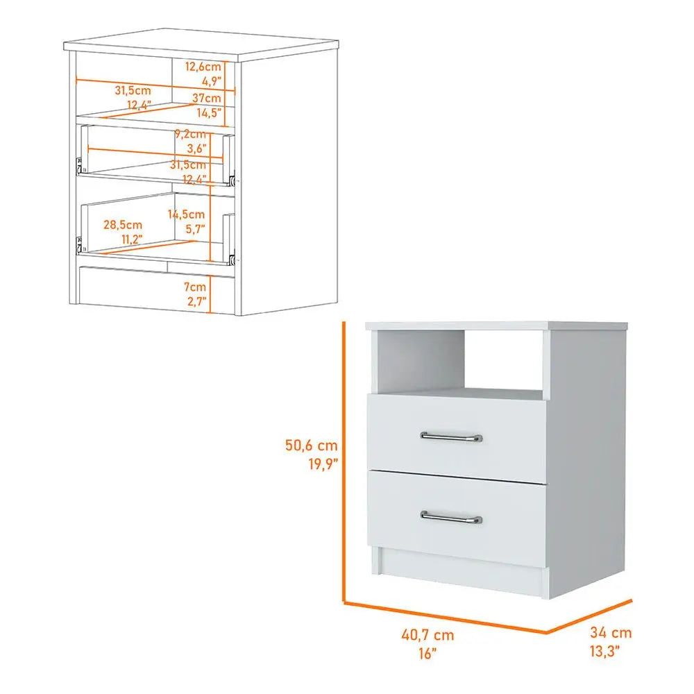 20" White Wood Two Drawer Nightstand HomeRoots