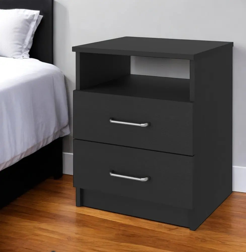 20" Black Wood Two Drawer Nightstand HomeRoots