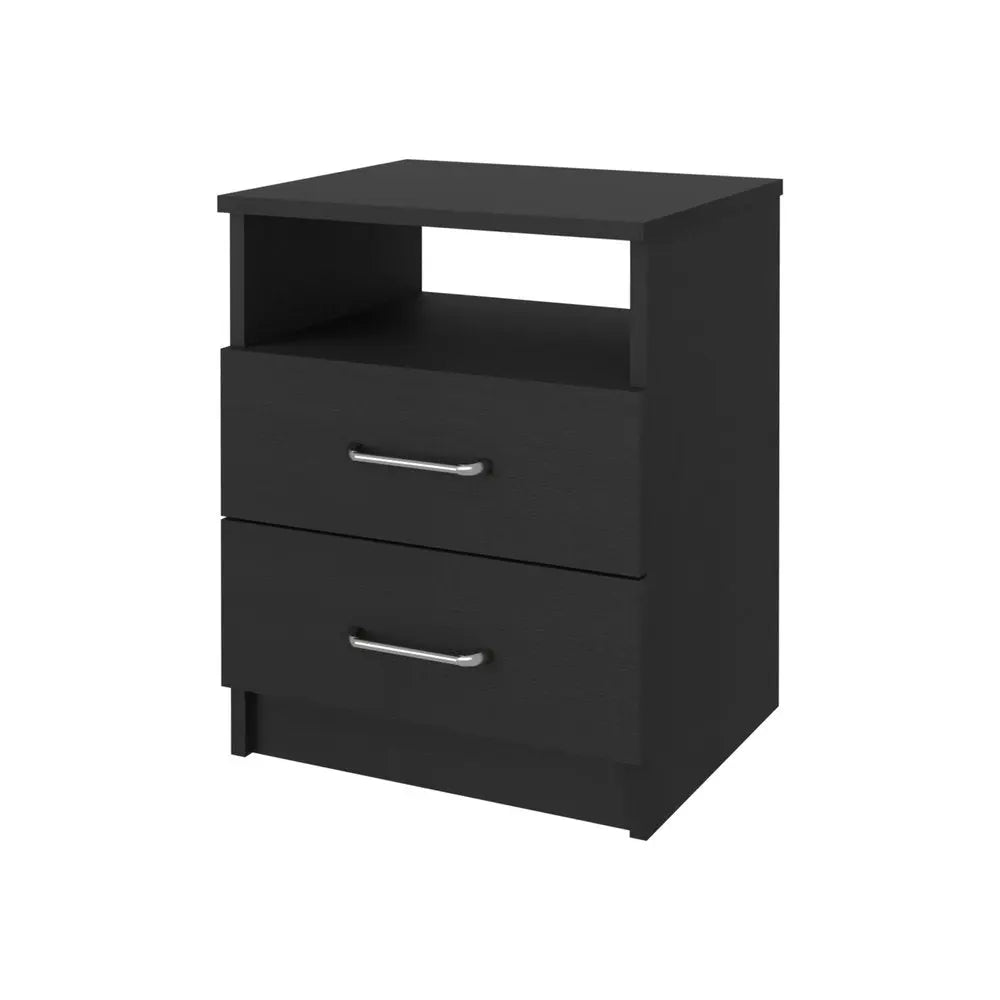 20" Black Wood Two Drawer Nightstand HomeRoots