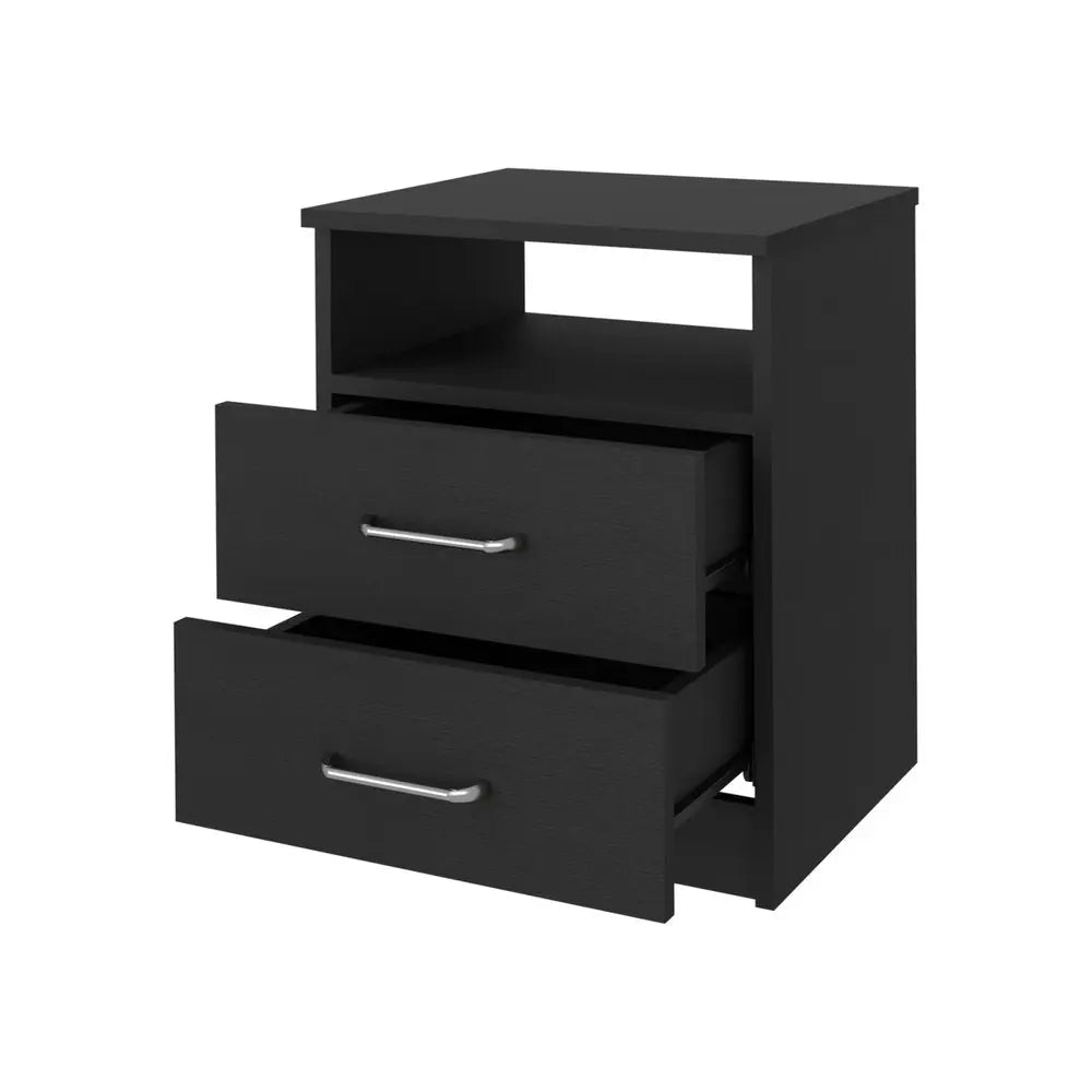 20" Black Wood Two Drawer Nightstand HomeRoots