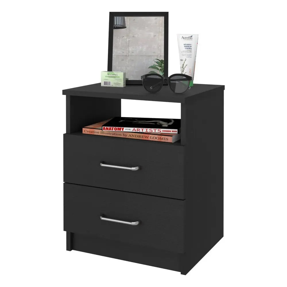 20" Black Wood Two Drawer Nightstand HomeRoots