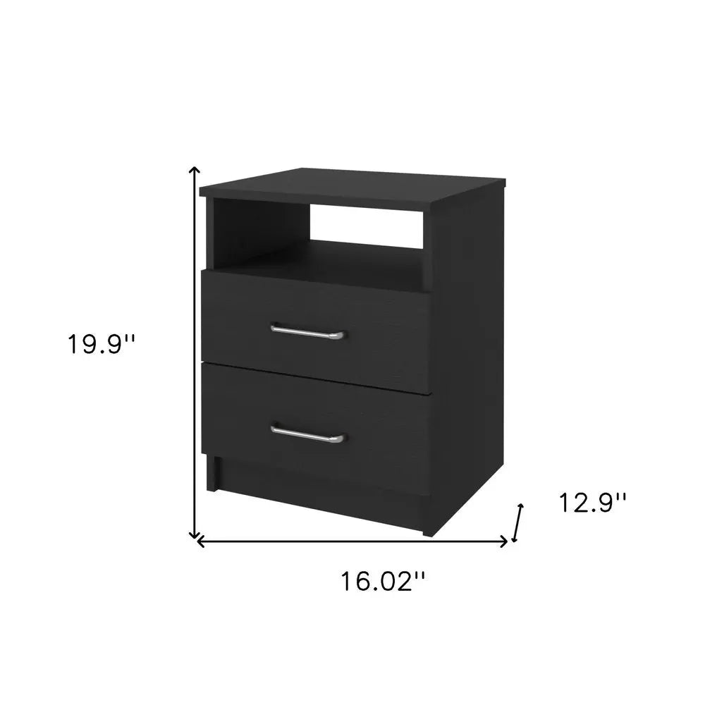 20" Black Wood Two Drawer Nightstand HomeRoots