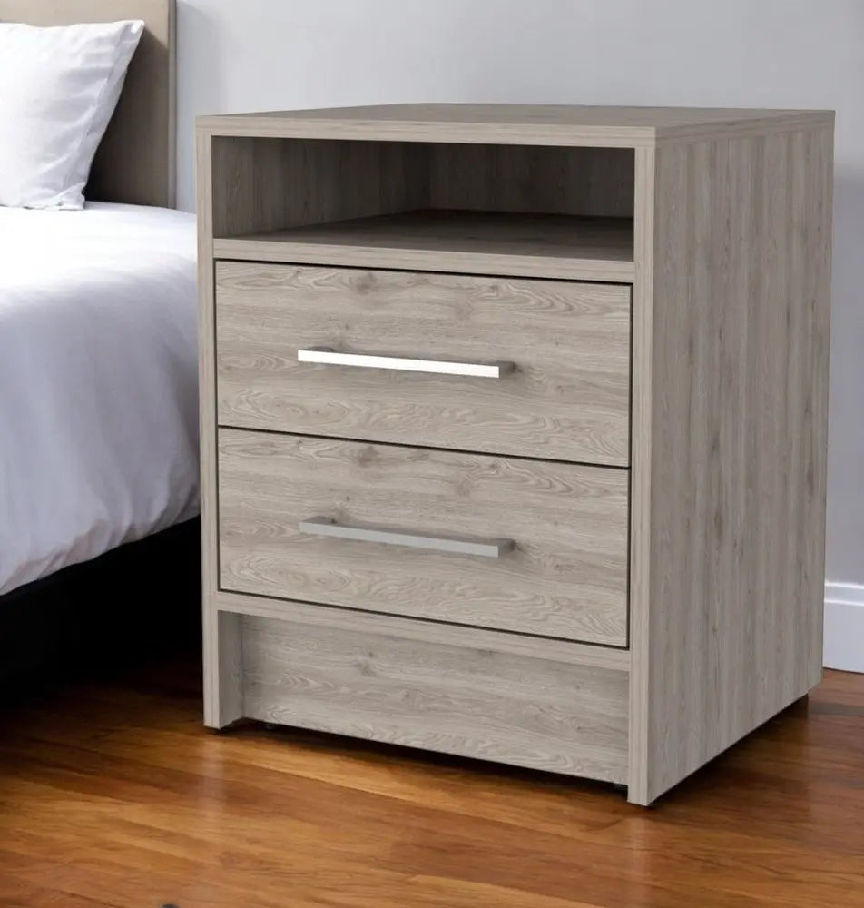20" Light Gray Wood Two Drawer Nightstand HomeRoots