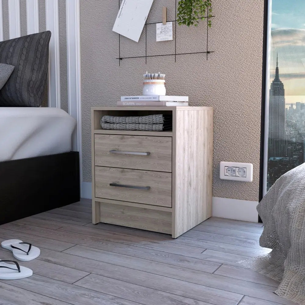 20" Light Gray Wood Two Drawer Nightstand HomeRoots