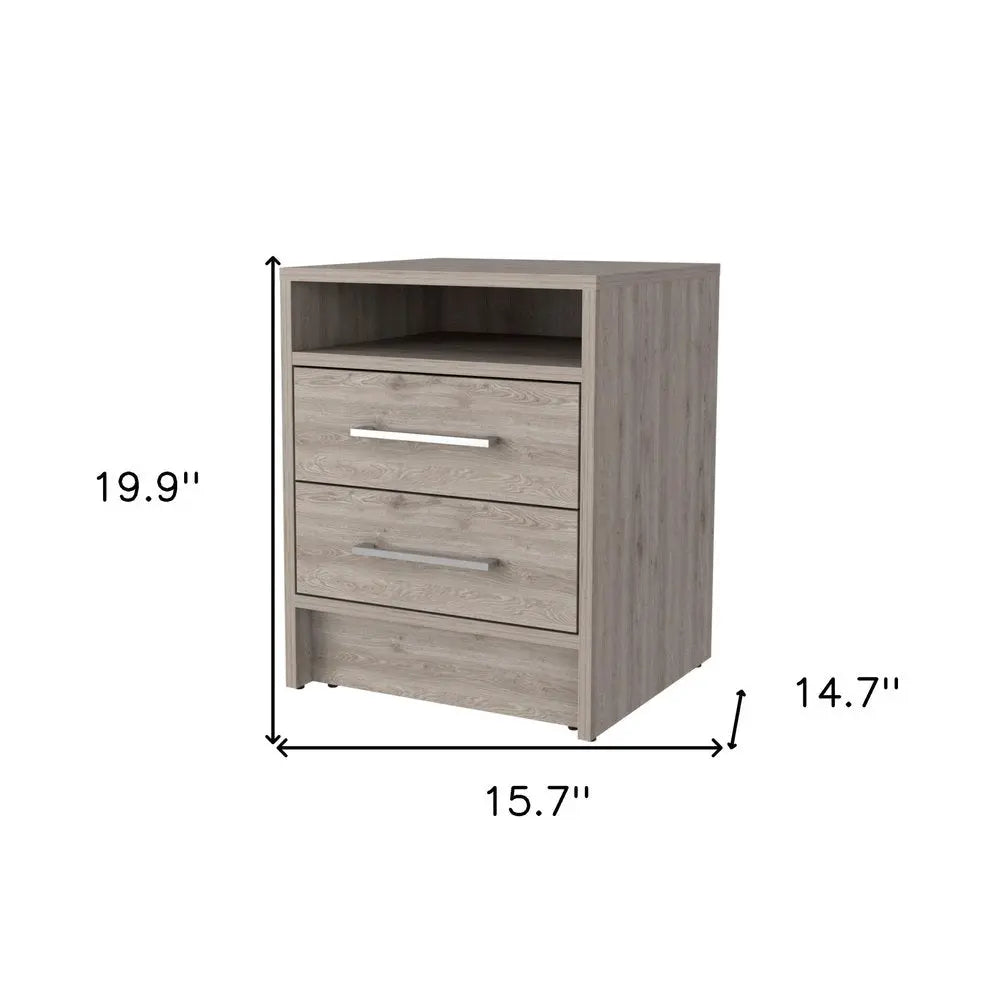 20" Light Gray Wood Two Drawer Nightstand HomeRoots