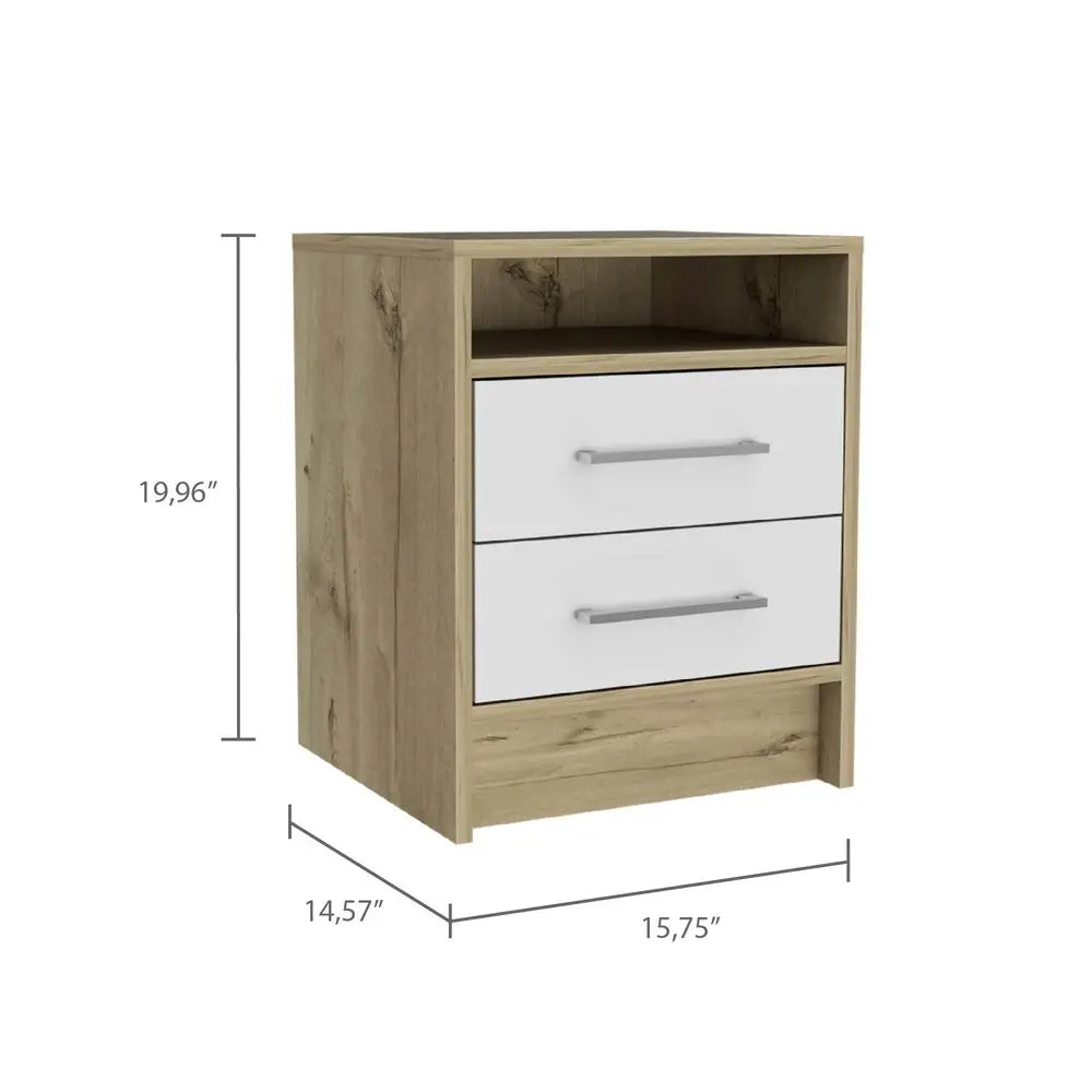 20" White And Natural Wood Two Drawer Nightstand HomeRoots