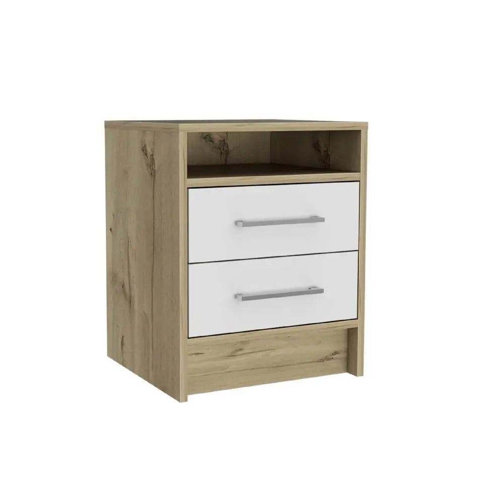 20" White And Natural Wood Two Drawer Nightstand HomeRoots