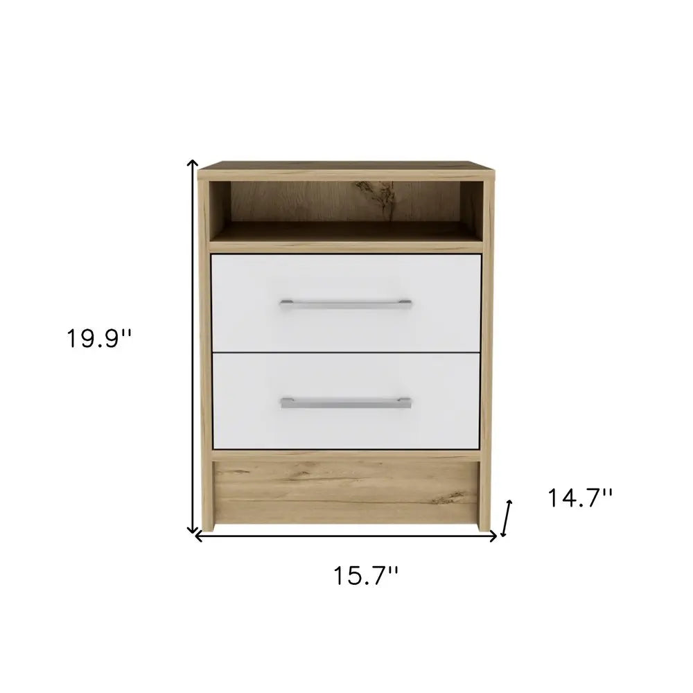20" White And Natural Wood Two Drawer Nightstand HomeRoots