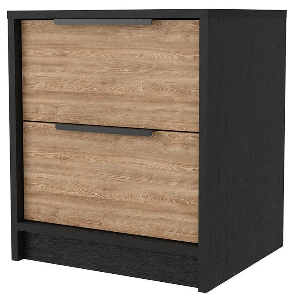 19" Black And Natural Wood Two Drawer Nightstand HomeRoots
