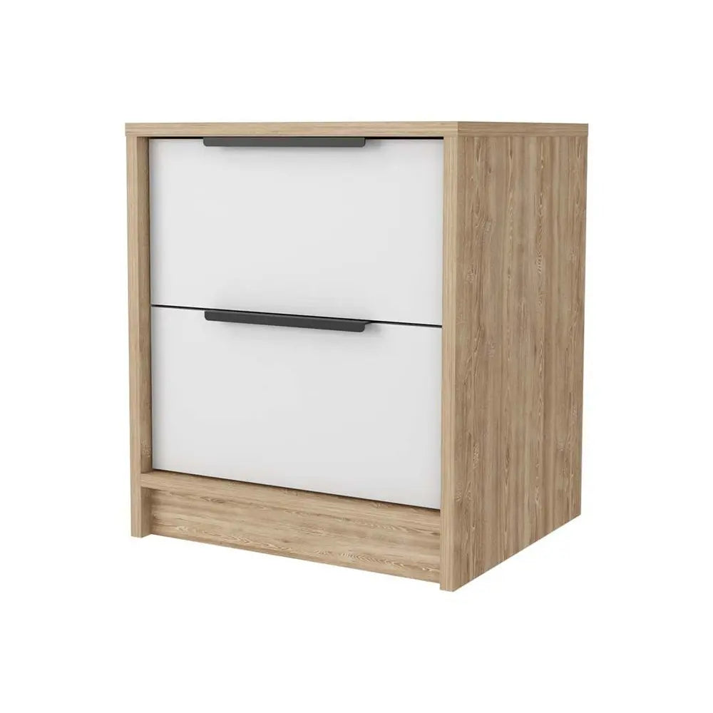 19" White And Natural Wood Two Drawer Nightstand HomeRoots