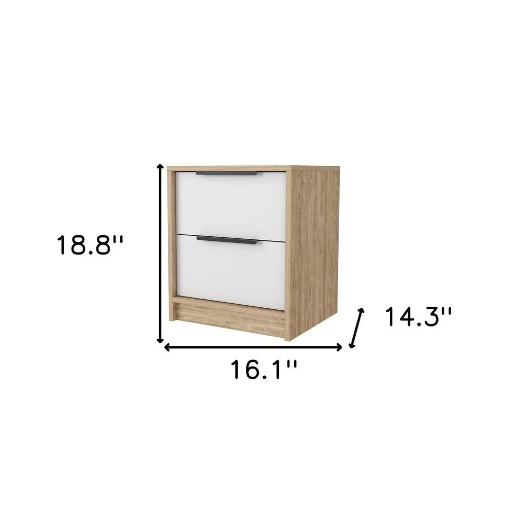 19" White And Natural Wood Two Drawer Nightstand HomeRoots