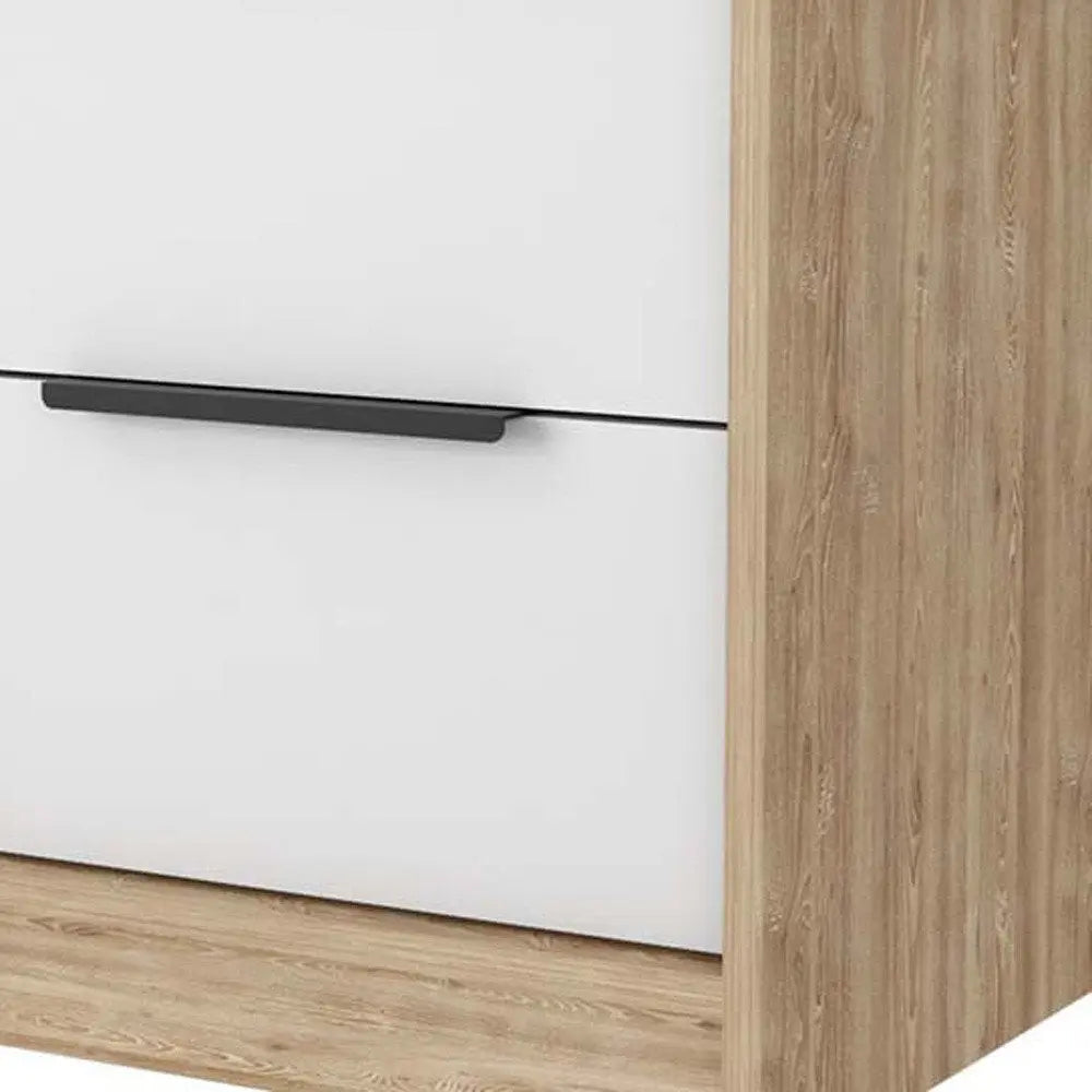 19" White And Natural Wood Two Drawer Nightstand HomeRoots