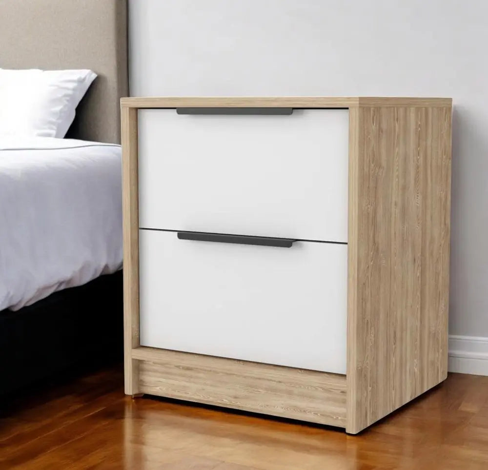 19" White And Natural Wood Two Drawer Nightstand HomeRoots