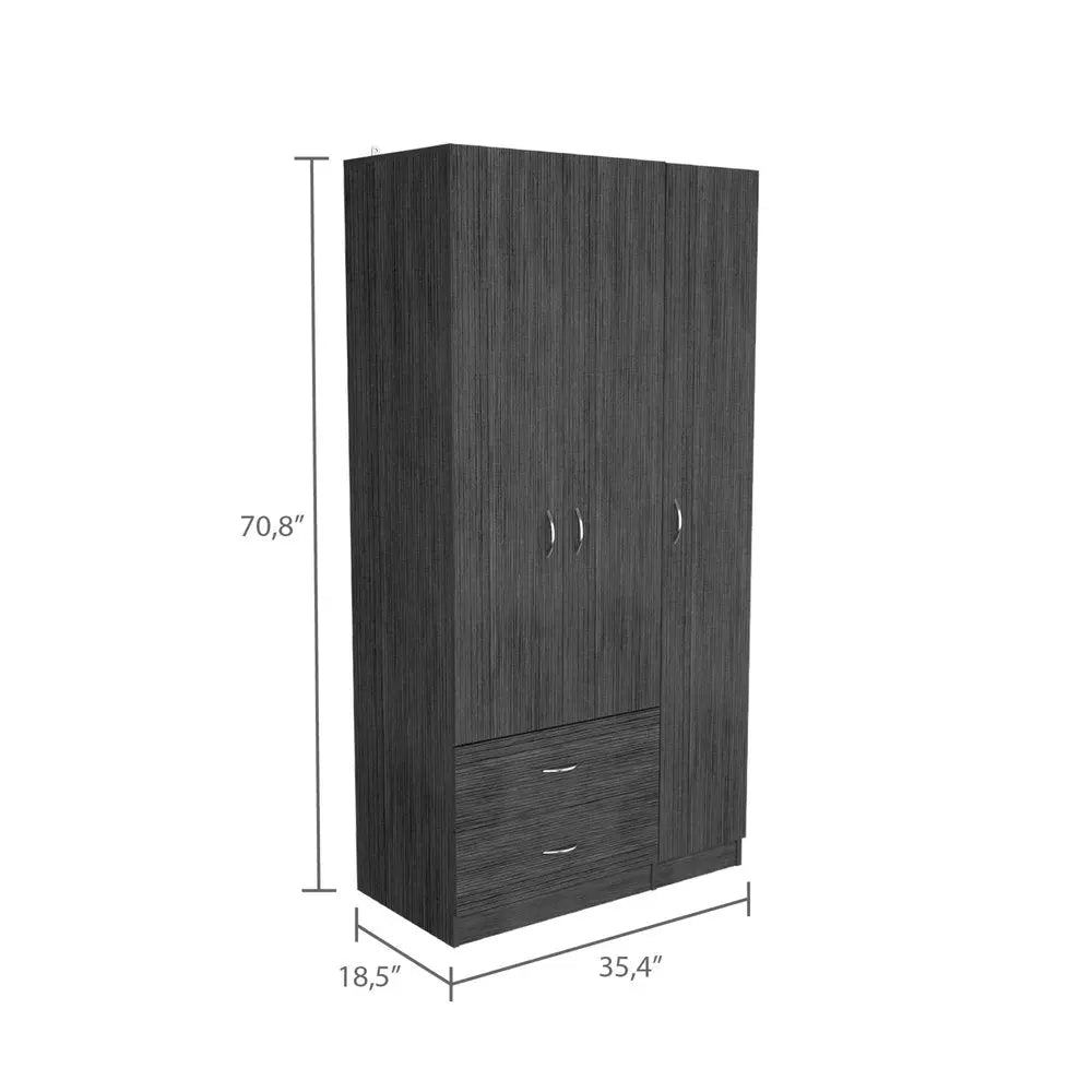 35" Dark Gray Two Drawer Combo Dresser HomeRoots