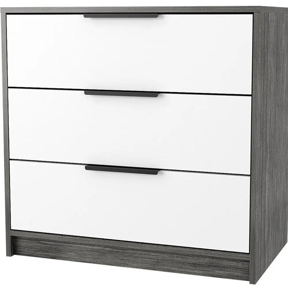 28" White and Gray Three Drawer Dresser HomeRoots