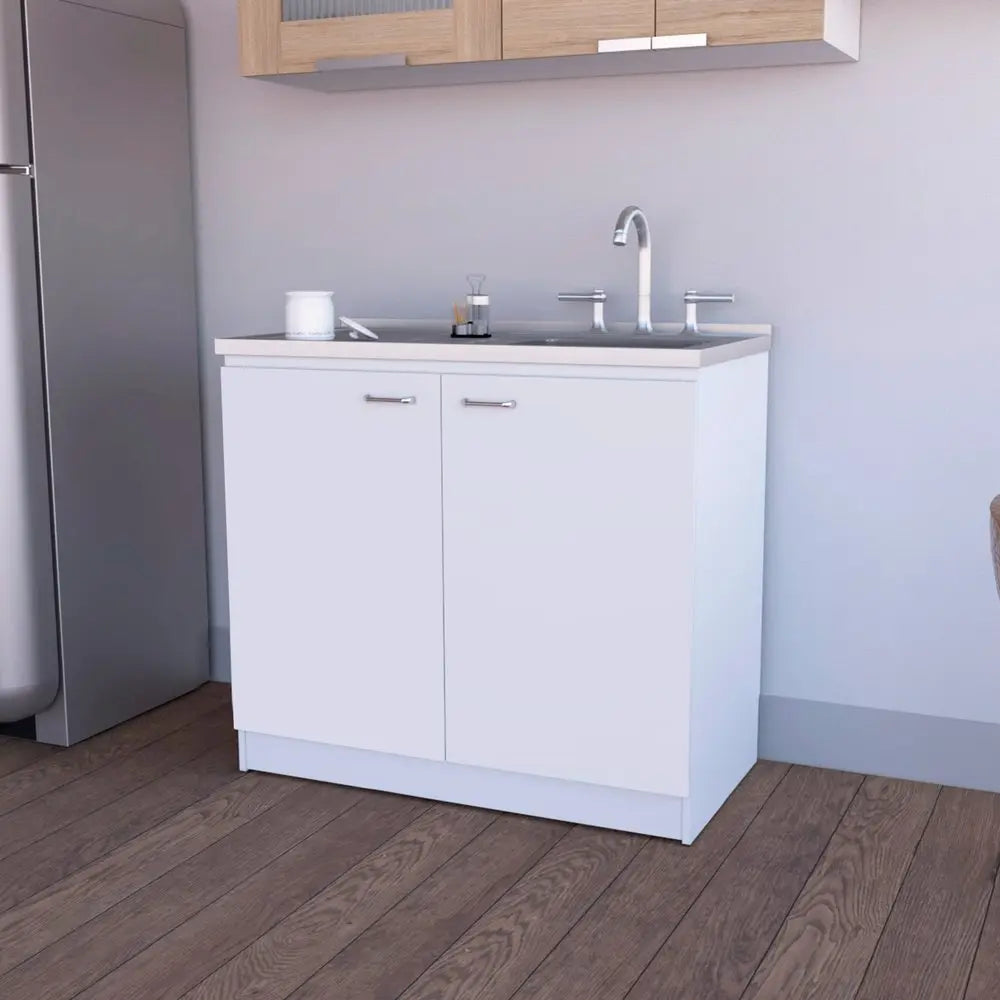 39" White Stainless Steel Accent Cabinet With Two Shelves HomeRoots