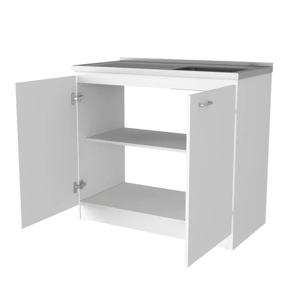 39" White Stainless Steel Accent Cabinet With Two Shelves HomeRoots