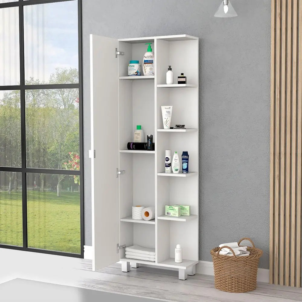 20" White Accent Cabinet With Nine Shelves HomeRoots