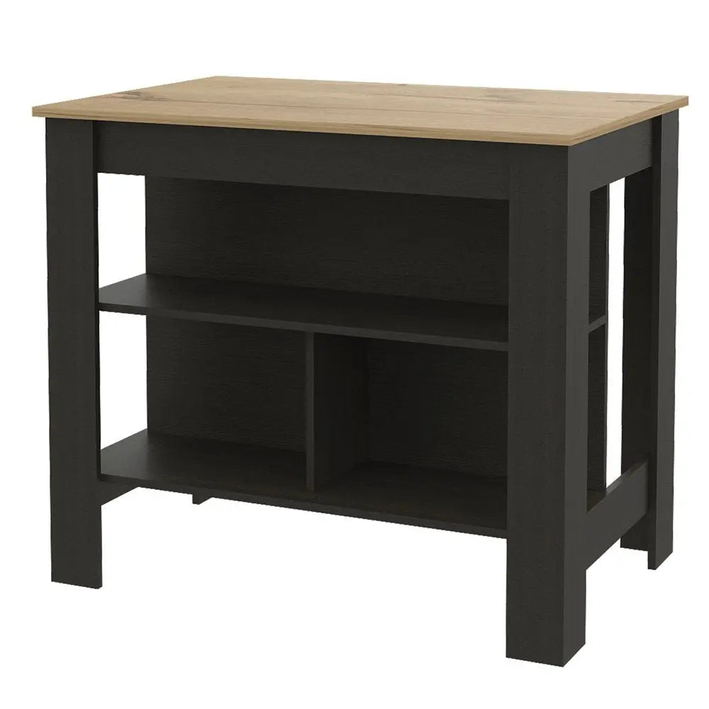 Black and Oak 41" Kitchen Island With Storage HomeRoots