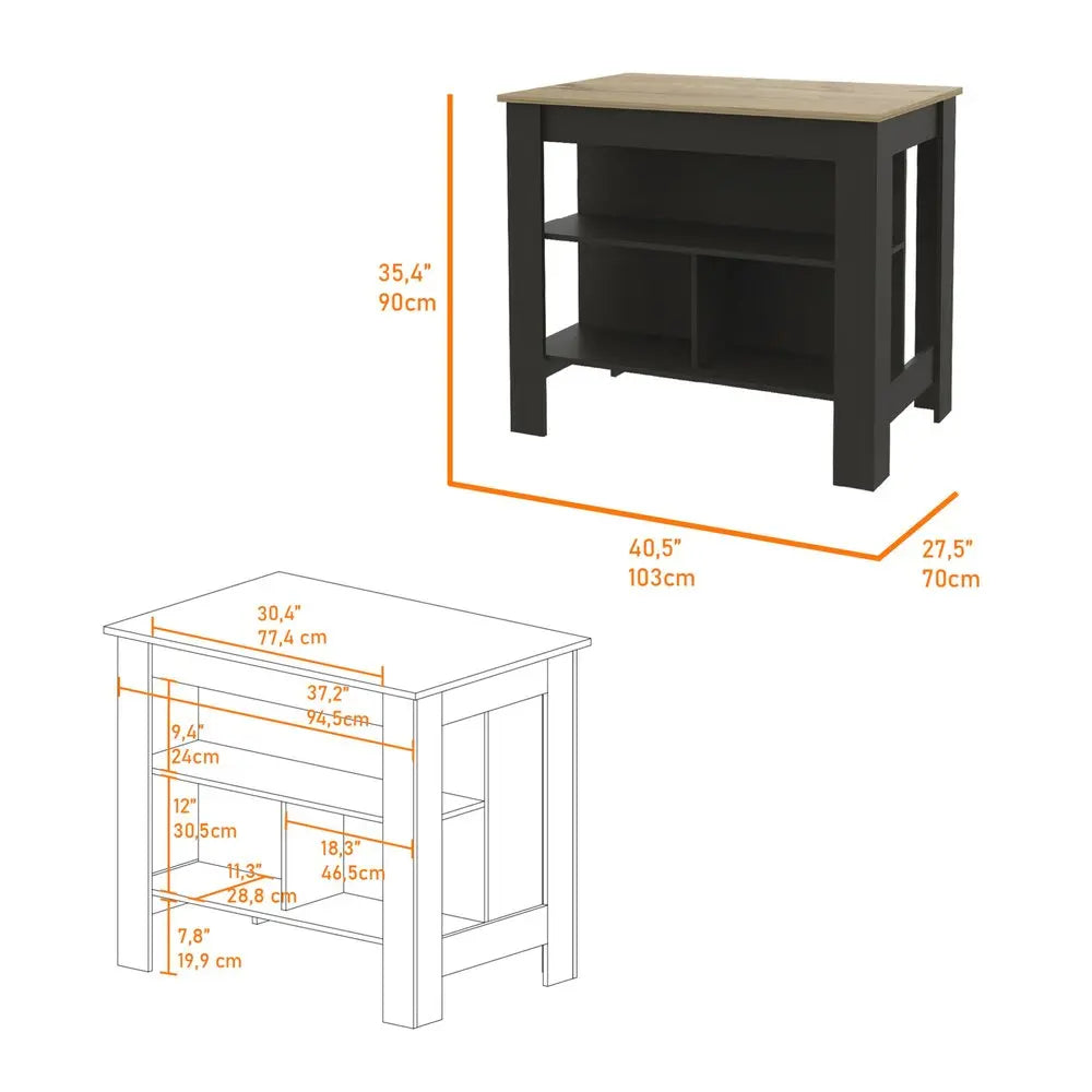 Black and Oak 41" Kitchen Island With Storage HomeRoots
