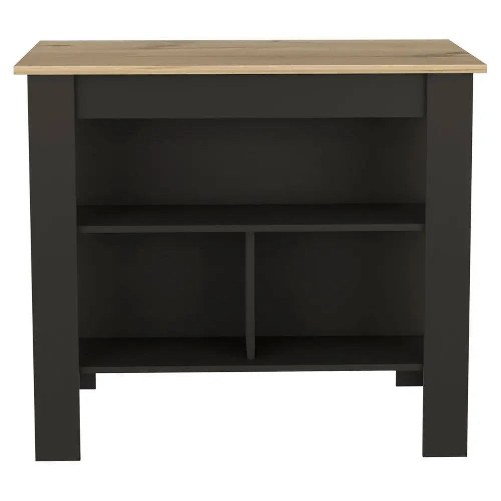 Black and Oak 41" Kitchen Island With Storage HomeRoots