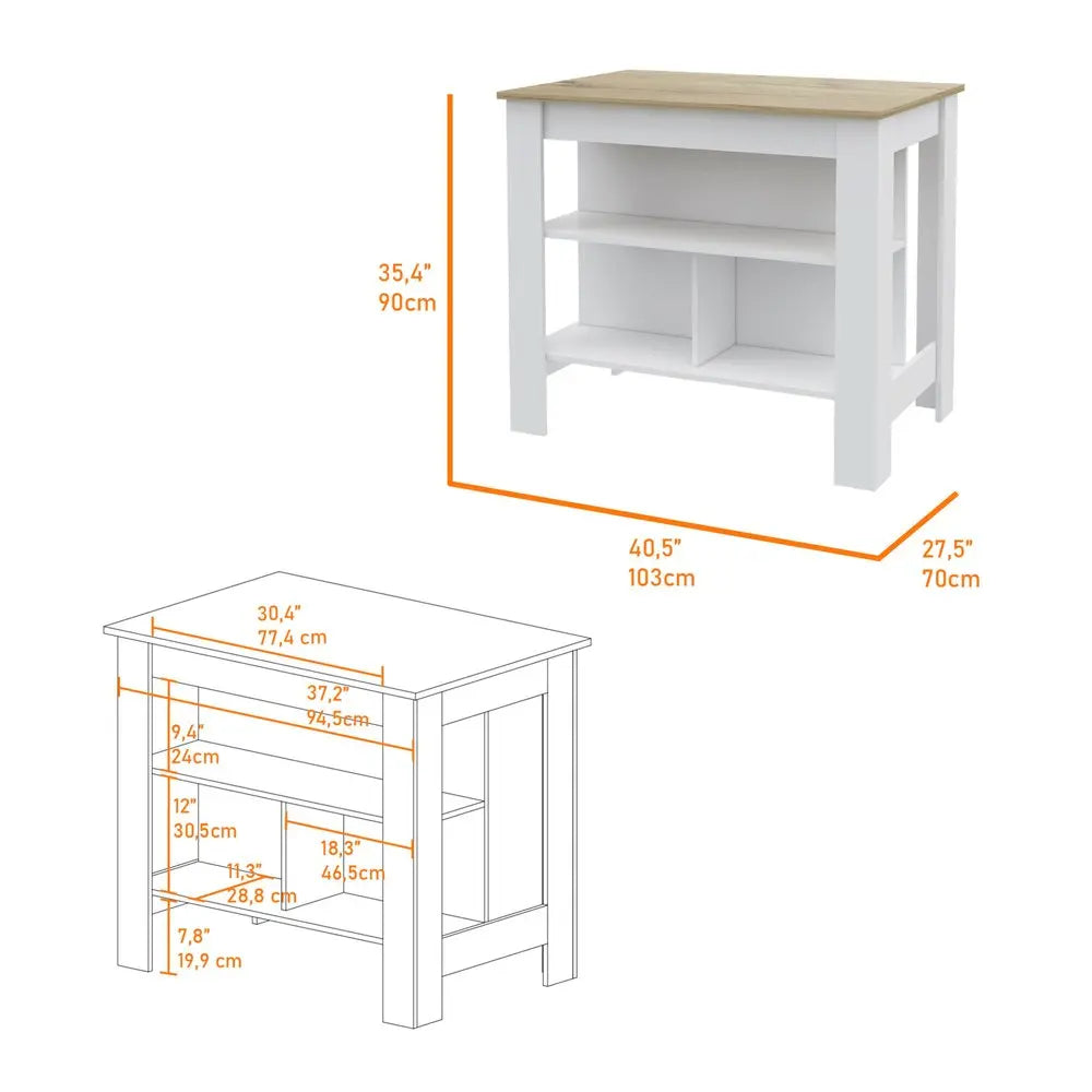 White and Oak 41" Kitchen Island With Storage HomeRoots