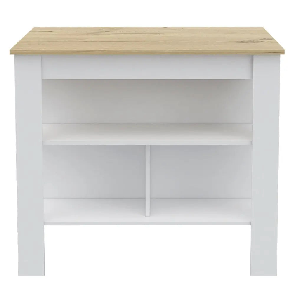 White and Oak 41" Kitchen Island With Storage HomeRoots