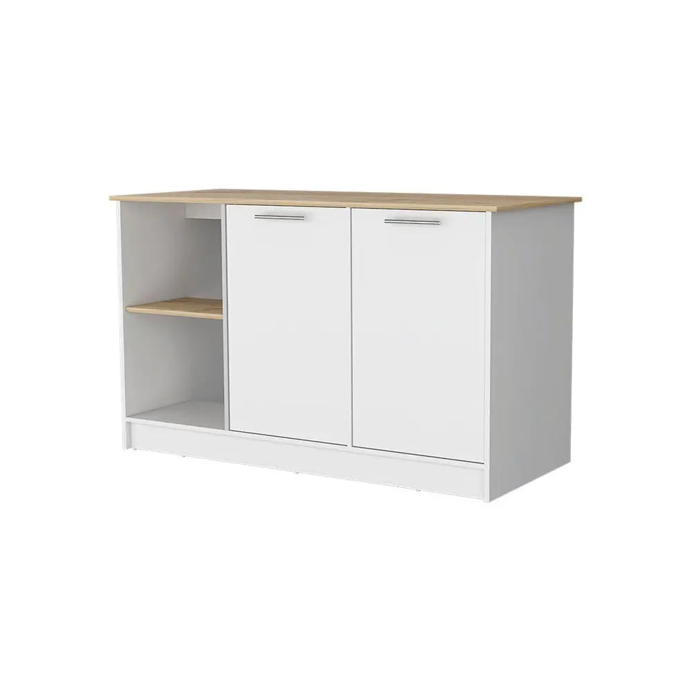White and Oak 59" Kitchen Island With Storage HomeRoots